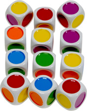 Color Dot, 6-Sided Novelty Dice  Bundle of 12 Identical Dice