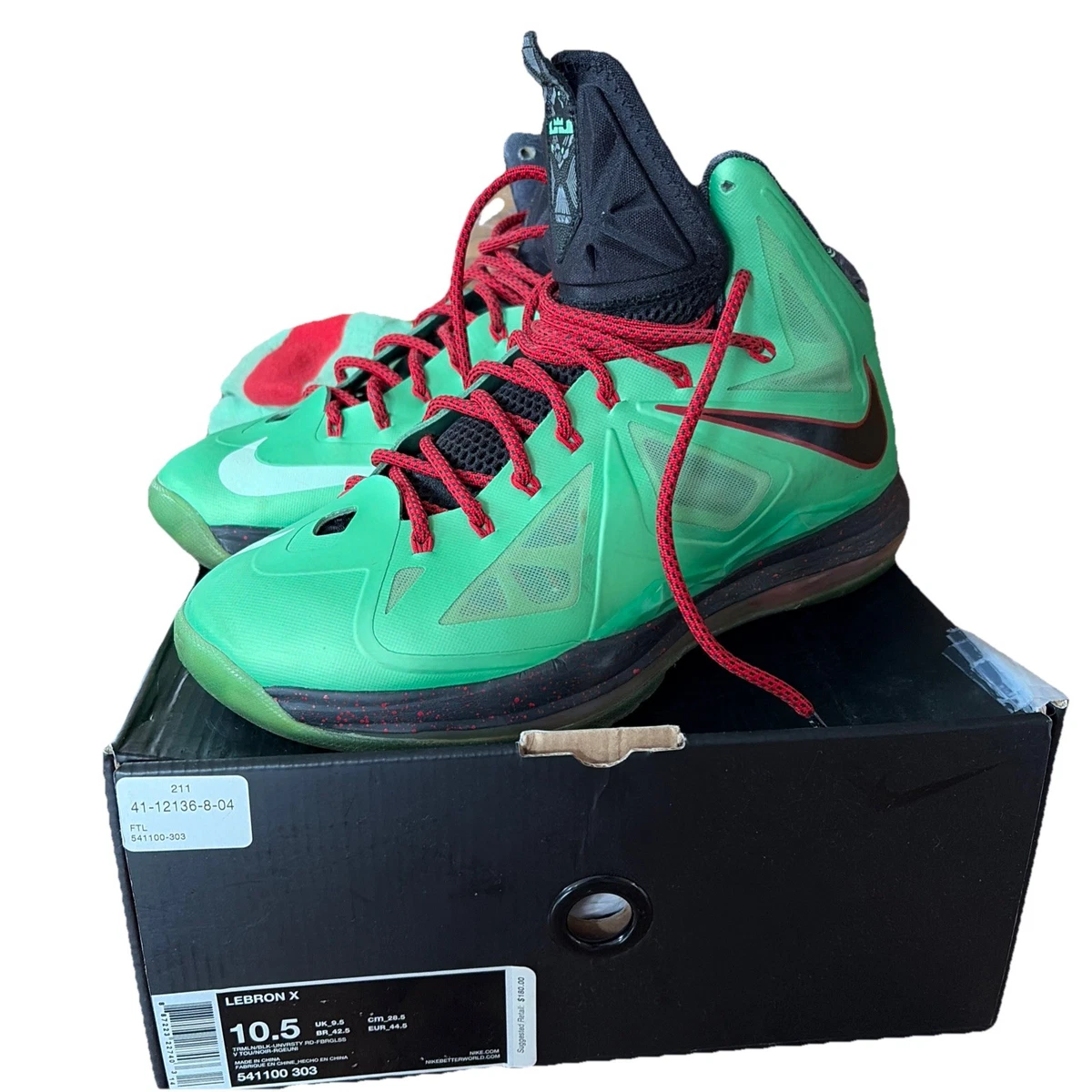 Nike LeBron 10 X Cutting Jade Size 9.5 Tourmaline Green Black Red 541100-303 Nike LeBron 10 Cutting Jade Black Red 541100-303 Men main image 4