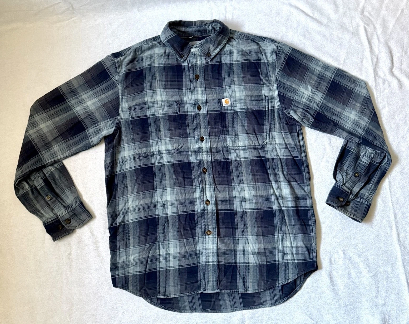 Carhartt Flannel Shirt Relaxed Fit Gray Plaid Button Up Workwear M Outdoor