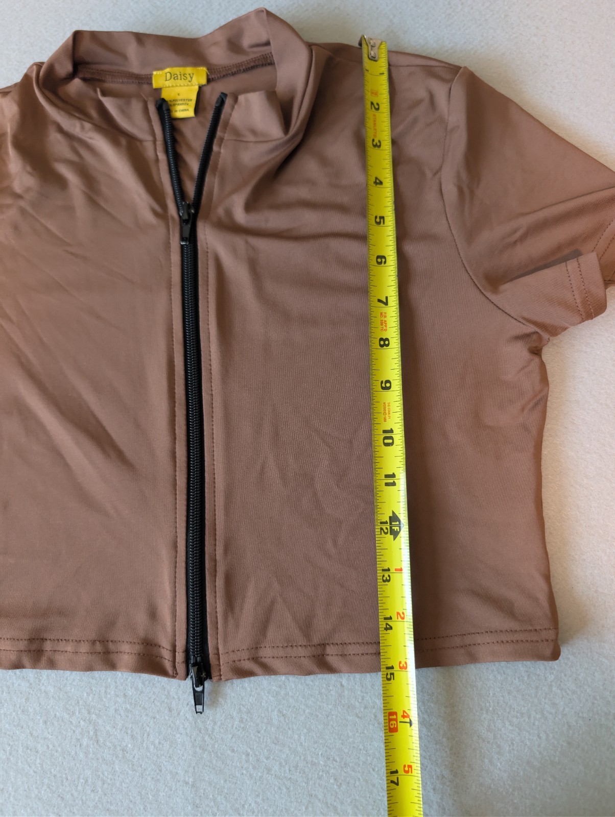 Neutral Brown Mesh Contour Crop Yoga Double Zip Up Sporty Chic Cap Sleeve Jacket image 3
