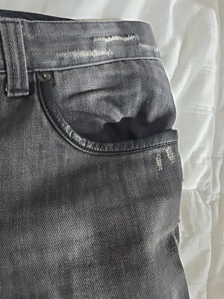 Pantalones de mezclilla grises Dolce And Gabbana únicos en tela suave con cuero $2k Foto 4 de 4