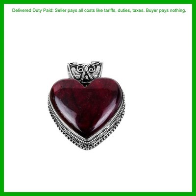 Sterling Silver Red Fire Labradorite Stone Bezel Heart Vintage Pendant Jewelry