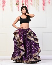 Purple Traditional Belly Skirt with Golden Polka Dots and Border Detailing