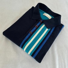 Men’s Retro Golf Polo Shirt Navy Stripe Panel | 90s Style | Size L | Cotton