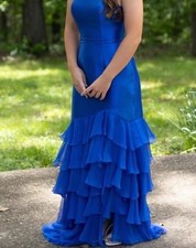 Sherri Hill Formal Dress Blue Size 2 Prom, Pageant, Homecoming Court Ruffle Hem