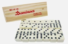 DOUBLE SIX DOMINOES  WITH WOODEN CASE JUEGO DE DOMINOS DOBLE 6