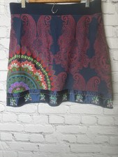Desigual Paisley Print Knit Skirt With Satin Embellishment And Embroidery