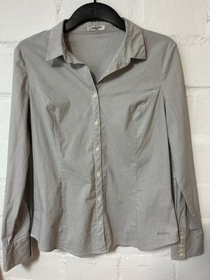 More & More Pure Bluse 42 tailliert grau weiß fein gestreift wie NEU