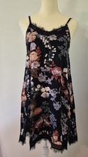 Floral Eyelash Lace Mini Cami Slip Dress Size S Adjustable Straps Whimsigoth 90s