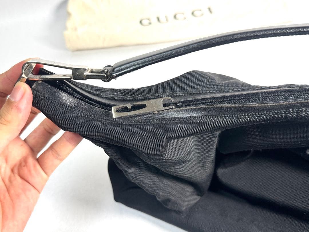GUCCI Nylon Tote Bag Black Leather Trim Authentic Good Condition thumbnail 3