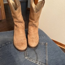 Vintage Larry Mahan White Label Tan Leather Cowgirl Boots 6-6.5 Made in TX-USA