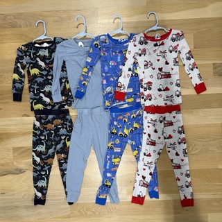 Lot of 4 LITTLE SLEEPIES Two Piece Pajama Sets 3T Birthday Construction Dinosaur