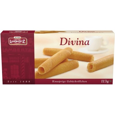 Lambertz Divina knusprige Gebäckröllchen 113g Packung