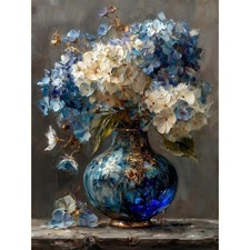 Hydrangea in Glass Vase Paint by Numbers Kits for Adults,Blue and White Flowe...