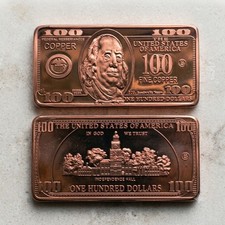 Kupferbarren 1 oz Unze 31,1 Gramm .999 Kupfer/Cu 100 Dollar