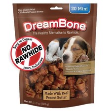Peanut Butter Flavored Rawhide-Free Chews for Dogs Mini Bones 20 Count 11.3 oz