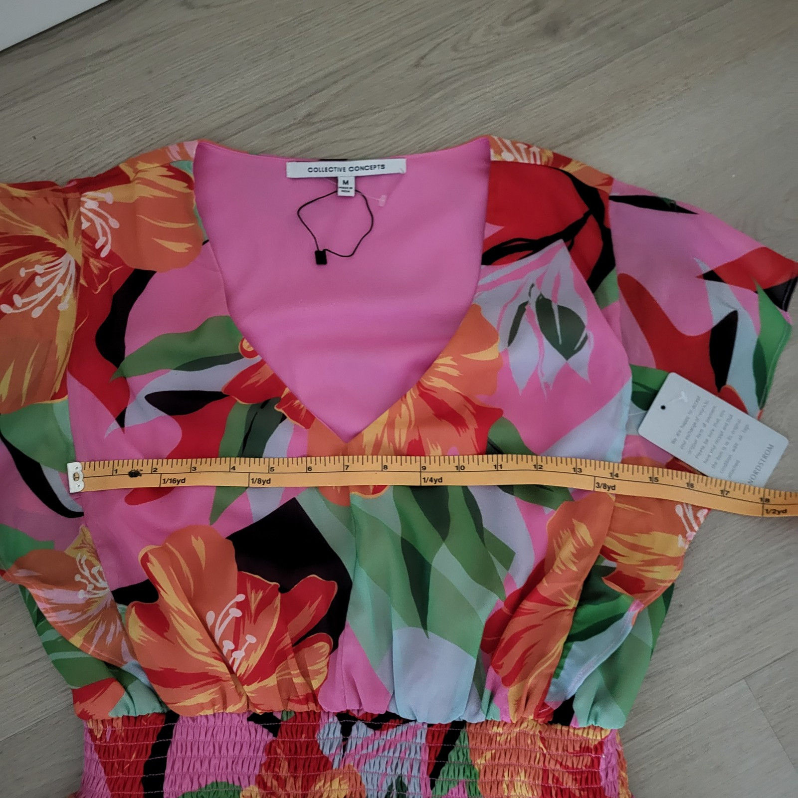 Collective Concepts Dress Womens M Pink Floral Open Shoulder Short