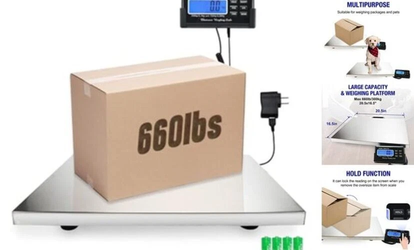 660lbs x 0.1lbs High Accuracy Digital Postal Scale, Pet Vet Scale 21x17 in