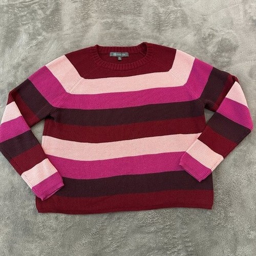 Title Nine Offsite Synergy Crew Neck Sweater SMALL Pink Striped