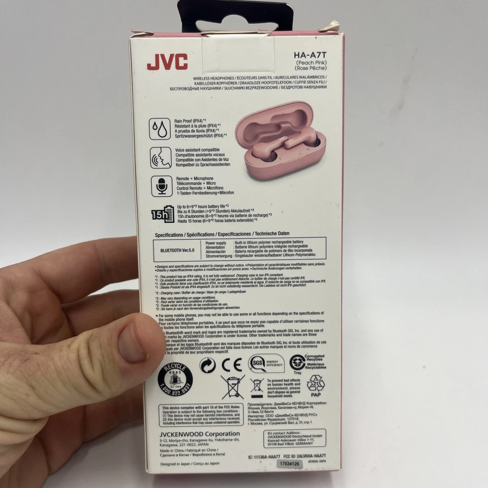 JVC Gumy HA-A7T True Wireless Headphones - Peach Pink - Image 3 of 4