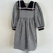 VTG 90  s Debut Girls 4T Toddler Dress Checkered Black White Collar Pink Tie