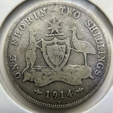 1914 h Florin Coin - Very Good - Key Date Silver Predecimal George V