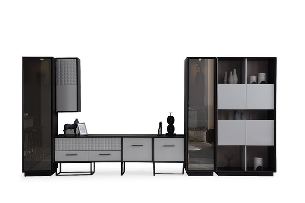 Designer Schwarze Wohnwand HolzschräNke Wohnzimmer LuxuriöSe Vitrinen-image