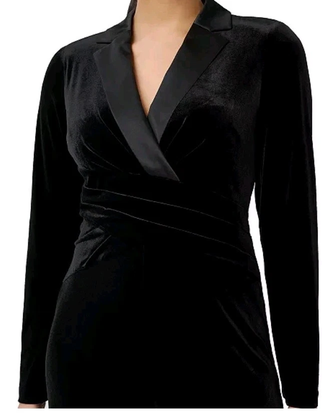 Mono Esmoquin Adrianna Papell Terciopelo Negro Para Mujer 14 Cintura Acanalada Pierna Ancha Foto 2 de 4