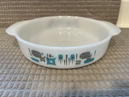 Vintage Anchor Hocking Fire King Blue Heaven MCM Atomic Casserole Dish - MINT