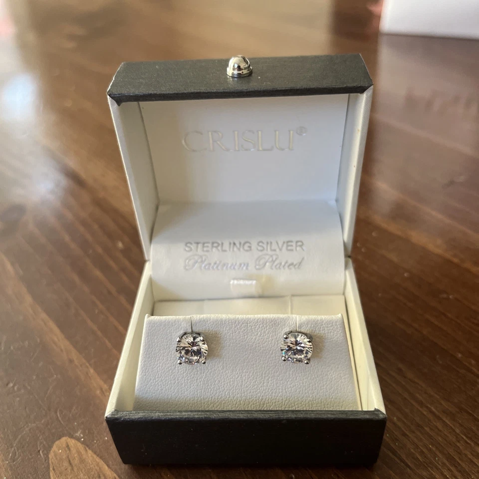 Aretes Crislu de plata esterlina enchapados en platino circonita cúbica caja original nunca usados Foto 3 de 4
