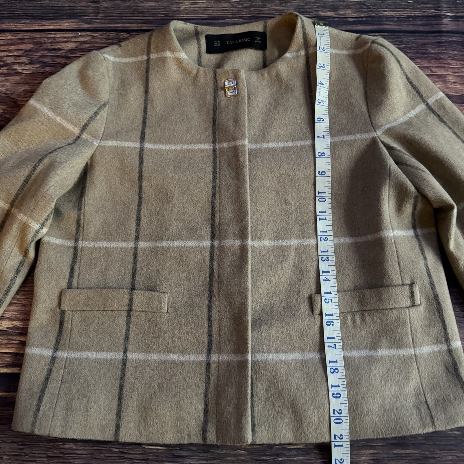 Zara Basic Beige Striped Snap Button up Wool Blen… - image 10