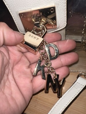 DKNY Clear White Shoulder Bag Gold Chain Lock Accent Logo Charm Adjustable Strap