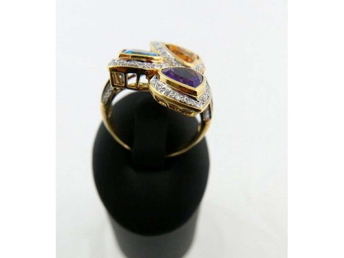 Anillo 750 Blanco Oro Amarillo Corazón Rubí Topacio Citrino Diamante Rubí Dia... - Imagen 6 de 9