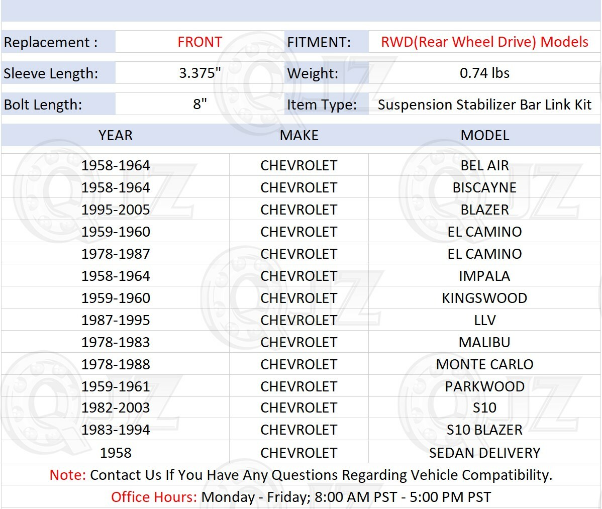 [FRONT(Qty.1)] Suspension Stabilizer Bar Link For 1958 Chevrolet Sedan Delivery