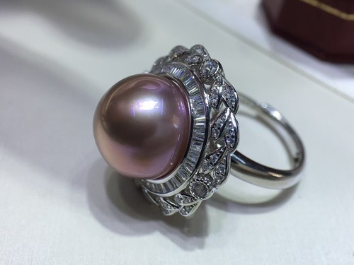 925 sterling silver 13-14 mm natural purple south sea pearl ring - Picture 5 of 6