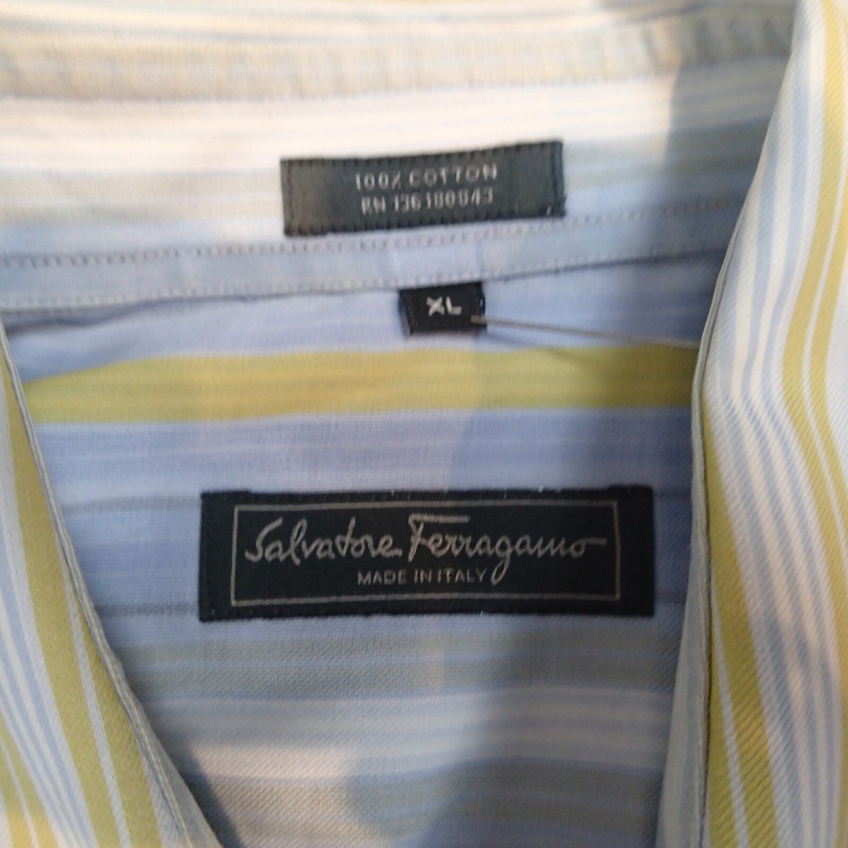 Salvatore Ferragamo カジュアルシャツ L 4105725Y0015 Salvatore Ferragamo Button Up Shirt Mens XL Striped Cotton