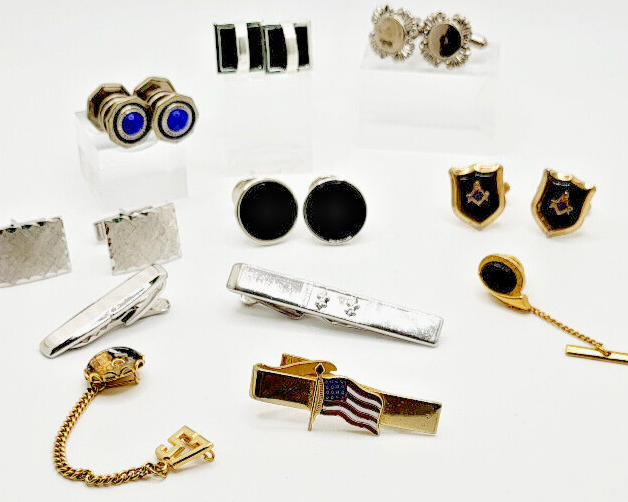 Vintage 10 Mens Accessories Cufflink Silver/Gold Tone Swank Hickok Lapis Onyx