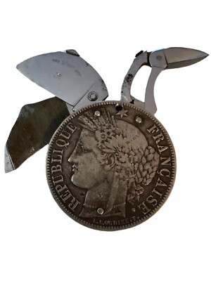 ELOI エロア　 5フラン 硬貨 ナイフ ヴィンテージ ELOI PERNET 1851 French Third Rep. Silver 5 Franc 3 Blade Coin