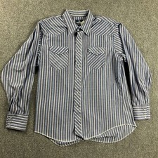 Vintage Wrangler Shirt Mens XL Striped Blue Wester Pearl Snap Long Tail USA