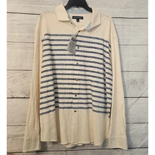 Cremieux Kyoto XXL Long Slv Cotton Button Up Cream & Blue Stripe Shirt NWT L485