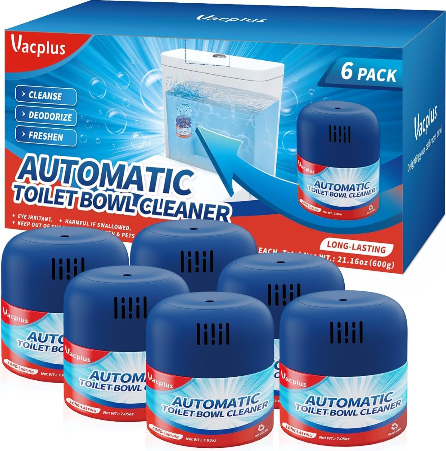 Vacplus 6-Pack Automatic Toilet Cleaners for Long-Lasting Freshness