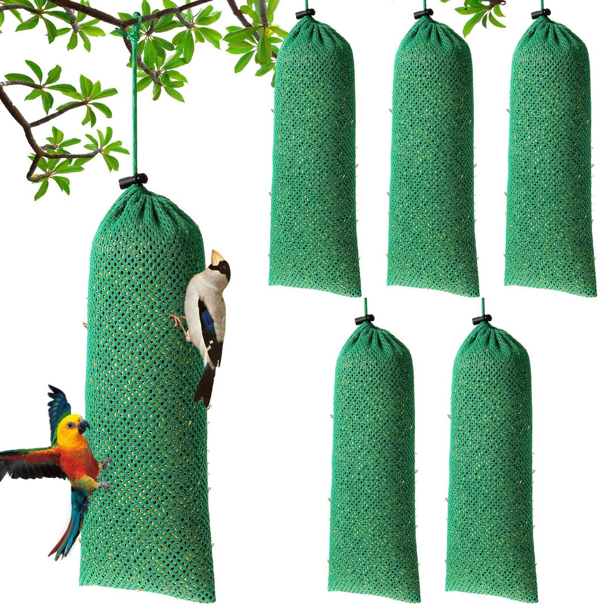 Hanging Bird Feeder Bag Food Container Finch Nylon Mesh Bags Thistle Sock To Pp 6 Pcs Hanging Bird Feeder Bag Food Container Finch Nylon Mesh Bags Thistle Sock To Pp 6 Pcs