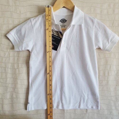 Dickies Kids Pique Polo Short Sleeve White Easy Care Uniform Size L (7) NEW - Picture 3 of 6