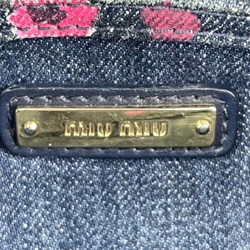 Borsa a tracolla Miu Miu Denim 2 vie trapuntata floreale blu navy pelle tela tracolla - Foto 9 di 10