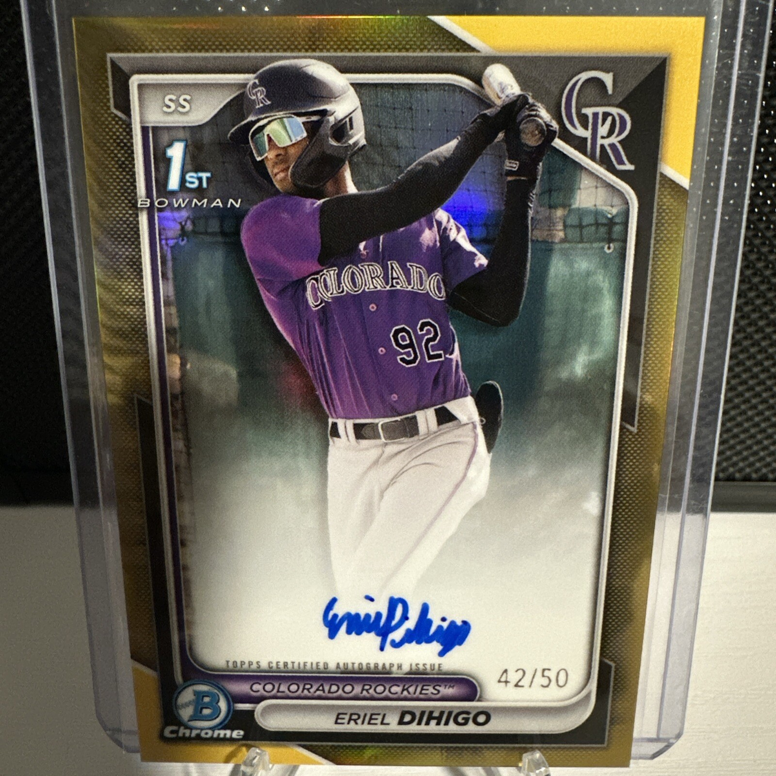 2024 Bowman Chrome ERIEL DIHIGO True Gold Refractor 1st On Card Auto /50 Rockies