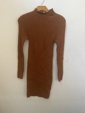 NWT FOREVER 21 SOLID BROWN LONG SLEEVE DRESS SIZE SMALL (L12)