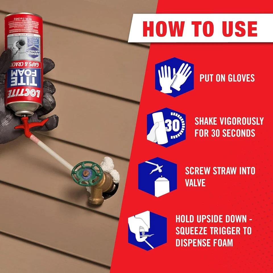Sellador de espuma en aerosol Loctite Tite Foam Gaps & Cracks, espuma expansible de poliuretano Foto 2 de 4