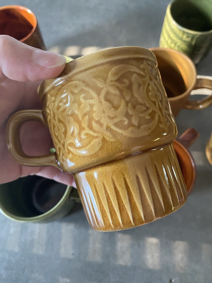 Vintage Lot 10 Made Japan Brown Green Gold Stacking Mugs Vintage Lot 10 Made Japan Brown Green Gold Stacking Mugs