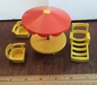 vintage Fisher Price furniture lot - umbrella table, lounger, chairs