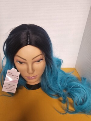 Womens NEW Wig 23'' Long Ombre Dark Brown-Turquoise Wavy Anime Cosplay Halloween